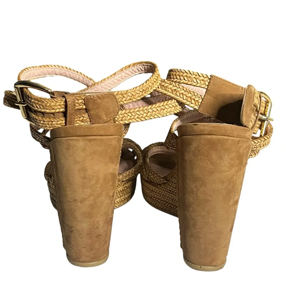 Stuart Weitzman Woven Espadrille Wedge Tan Sandals Size 9